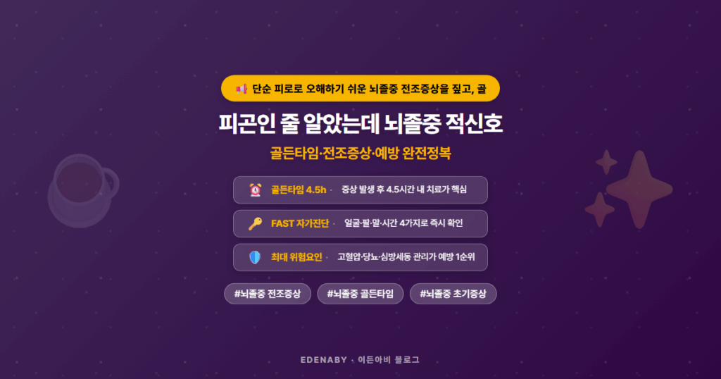 피곤인 줄 알았는데 뇌졸중 적신호|골든타임·전조증상·예방 완전정복